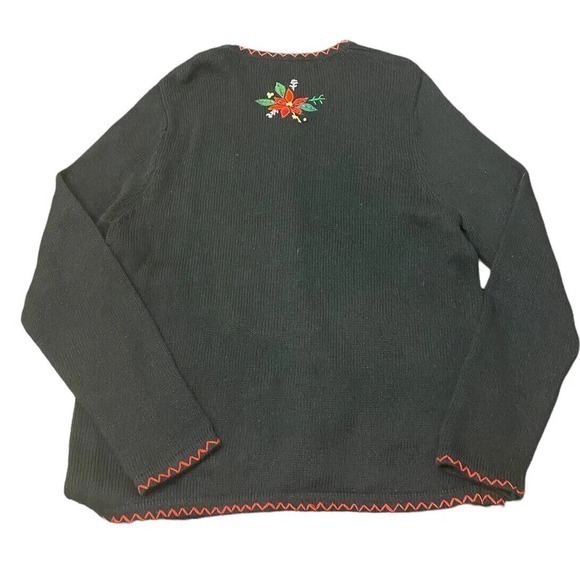 Kikit cardigan with red sequin poinsettias Ugly Christmas Sweater Size Large‎ - Picture 2 of 4